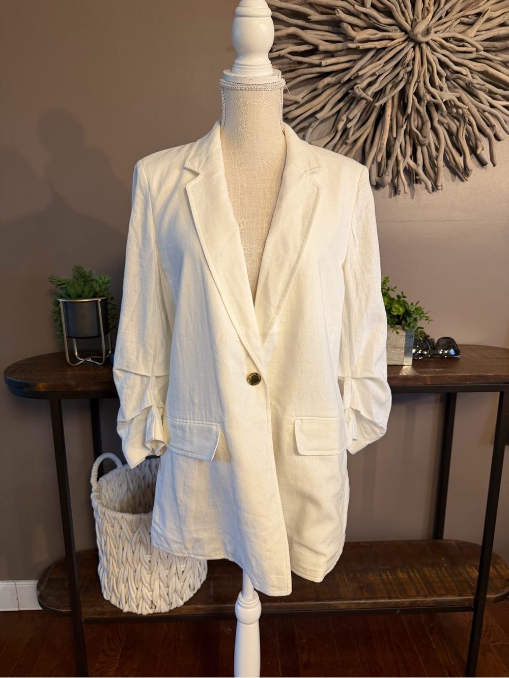 NWT Anne‎ Klein linen blend white 3/4 sleeve blazer
